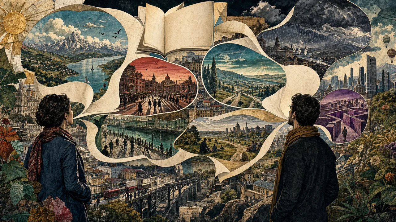 Persona observando la realidad a través de símbolos, palabras y mapas mentales.