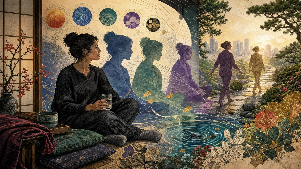 Persona descansando después de una sesión de Reiki con luz suave sobre los chakras y el campo energético